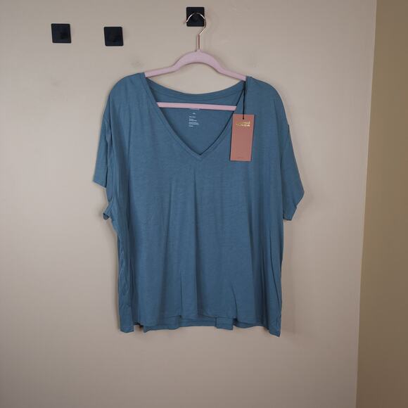 Girlfriend Collective Eva V-Neck Tee in Blue Size 4X - Picture 1 of 7